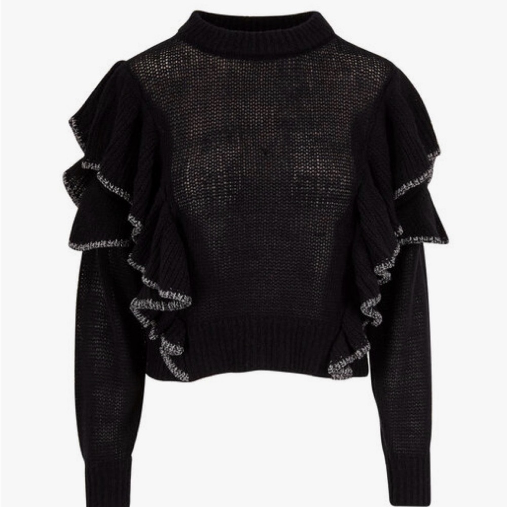 IRO Black Ruffled Turtleneck Sweater